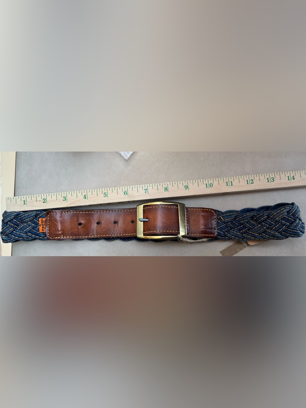 Vintage Levi's Braided Blue and Brown Leather Belt with Brass Buckle